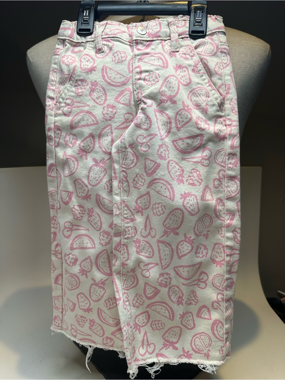Cream & Pink Fruit-Print Denim Skirt